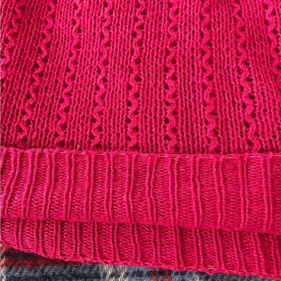 80s Vintage Hot Pink Linen Knit Sweater Bright & Saturated color Flutter Sleeves - Picture 6 of 6